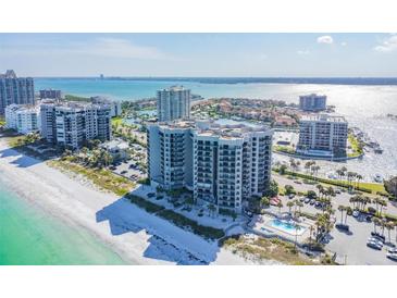 Breathtaking aerial view of a beachfront condominium with a pool and stunning ocean views at 1600 Gulf Blvd # 817, Clearwater Beach, FL 33767