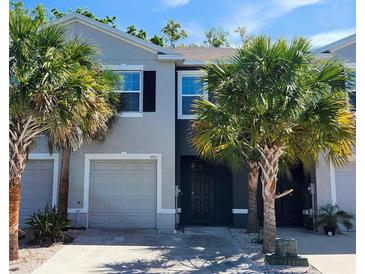 Charming townhome featuring a well-maintained front yard with mature palm trees and a single car garage at 3267 Pleasant Willow Ct, Brandon, FL 33511
