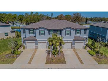 Inviting townhome exterior with a two-car garage, neutral paint, and well-maintained landscaping at 21385 Darter Rd, Land O Lakes, FL 34638