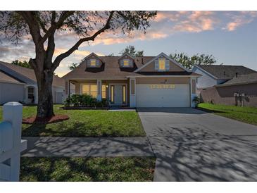 Charming single-Gathering home featuring a well-maintained lawn and two-car garage on a peaceful street at 24648 Siena Dr, Lutz, FL 33559