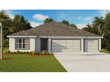 Charming single-story home featuring a two-car garage, well-maintained lawn, and neutral color palette at 1422 Brown Mallet Pl, Ruskin, FL 33570