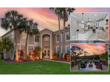 Stunning two-story home boasting lush landscaping, mature palms, and a warm, inviting exterior at 15618 Shoal Creek Pl, Odessa, FL 33556