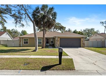 Charming single-story home with well-maintained landscaping, mature trees and a two-car garage at 5383 Black Pine Dr, Tampa, FL 33624