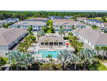 A beautiful community pool is surrounded by tropical landscaping and residences at 1018 Rose Blossom Ct, Tampa, FL 33613