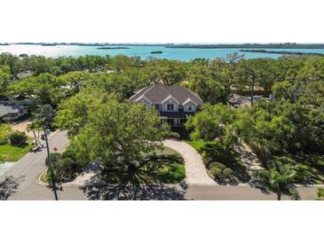 Stately two-story home with lush landscaping, brick circular driveway, and stunning water views at 3010 82Nd N Way, St Petersburg, FL 33710