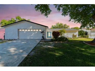 Charming single-story home with a well-manicured lawn and a bright blue front door at 706 Caliente Dr, Brandon, FL 33511