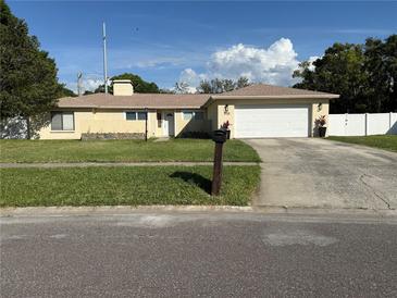 Charming single-story home with a well-manicured lawn and attached two-car garage at 11708 Nicklaus Cir, Tampa, FL 33624