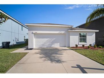 Well-manicured, one-story home with a two-car garage and a driveway, with an easy to maintain front lawn at 1506 Climbing Dayflower Dr, Ruskin, FL 33570