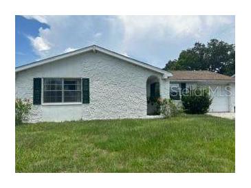 Charming single-story home featuring a textured facade, complemented by well-maintained landscaping at 9800 Pocono St, Port Richey, FL 34668