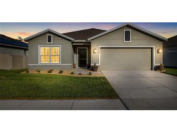 Charming single-story home featuring a well-manicured lawn, neutral exterior, and an attached two-car garage at 10196 Cross Timber Ter, Land O Lakes, FL 34638