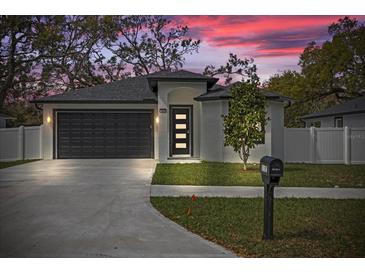 Charming home features a modern front door, well-manicured lawn, and a spacious two-car garage at 6302 N 39Th St, Tampa, FL 33610