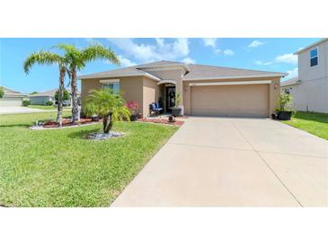 Charming single-Gathering home with a well-manicured lawn and a two-car garage at 7019 Wiseman Run Dr, Sun City Center, FL 33573