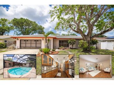 Charming single-story home featuring a two-car garage, a well-manicured lawn, and mature trees offering plenty of shade at 1874 Cameo Way, Clearwater, FL 33756