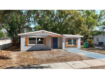 Charming single-story home with blue door and light-grey paint on a sunny day at 3020 E Louisiana Ave, Tampa, FL 33610