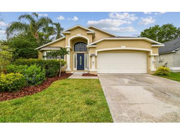 Charming single-Gathering home featuring a manicured lawn and attached two-car garage at 10223 Charleston Corner Rd, Tampa, FL 33635