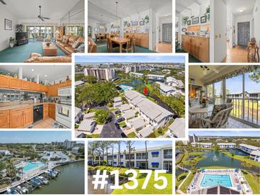 Real estate listing collage with living room, kitchen and exterior views at 11510 Shipwatch Dr # 1375, Largo, FL 33774