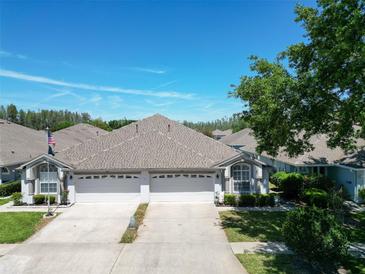 Charming home featuring a two-car garage and well-maintained landscaping beneath a clear, sunny sky at 19337 Weymouth Dr, Land O Lakes, FL 34638