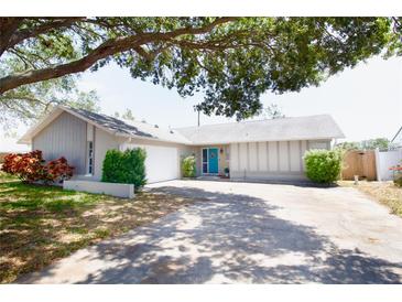 Charming single-story home featuring a well-maintained yard and a bright blue front door at 10035 82Nd St, Seminole, FL 33777