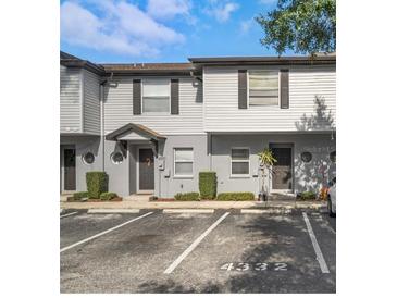 Charming two-story townhouse with neutral siding, dark shutters, and well-maintained landscaping at 4332 Har Paul Cir, Tampa, FL 33614