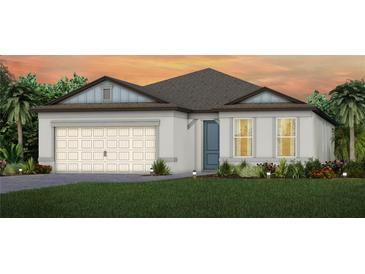 Charming single-story home with a neutral color scheme and attached two-car garage at 11447 Shoreline Trl, Parrish, FL 34219