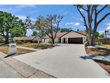 Charming single-story home with a long driveway and mature trees in a well-manicured front yard at 3004 Rolling Acres Pl, Valrico, FL 33596