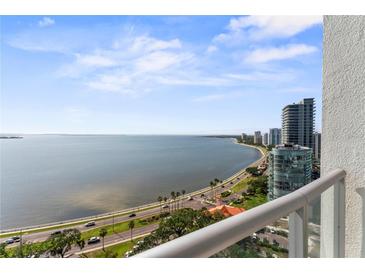 Expansive water view from the high-rise balcony, overlooking the coastline and city at 2910 W Barcelona St # 1902, Tampa, FL 33629