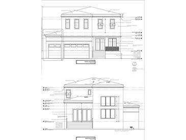 Architectural blueprint displaying the front and rear elevations of the house design at 4321 S Renellie Dr, Tampa, FL 33611
