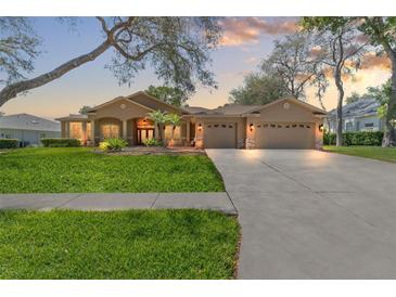 Charming single-story home with a three-car garage and well-manicured lawn at 8933 Crescent Forest Blvd, New Port Richey, FL 34654