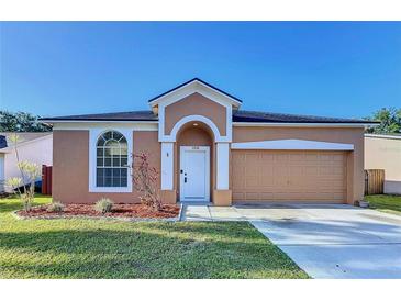 Charming single-story home featuring a well-manicured lawn and attached two-car garage at 11535 Wellman Dr, Riverview, FL 33578