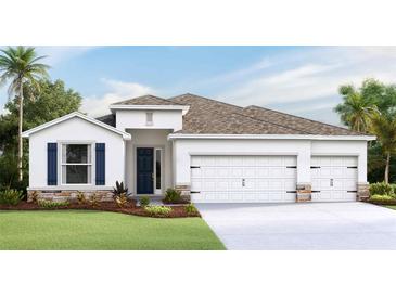 Charming single-story home featuring a two-car garage, a welcoming entrance, and beautiful landscaping at 4029 Harvest Hearth Pl, Plant City, FL 33565