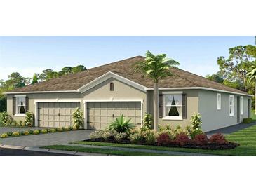 Charming exterior featuring a two-car garage and beautiful landscaping at 4039 Westwood Fields Loop, Plant City, FL 33565