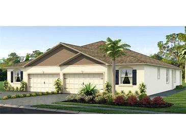 Beautful new home with a two-car garage, neutral color palette, lush landscaping and a well-manicured lawn at 4045 Westwood Fields Loop, Plant City, FL 33565