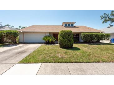 Well-maintained single-story home featuring a green lawn and mature landscaping at 3330 Foxridge Cir, Tampa, FL 33618