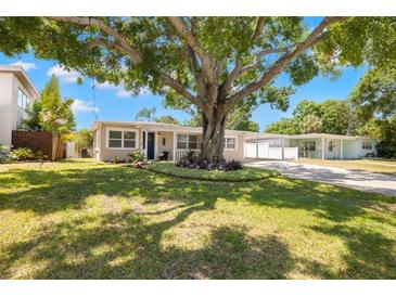 Charming single-story home featuring a beautifully landscaped front yard, a large shade tree, and a covered carport at 4519 S Grady Ave, Tampa, FL 33611