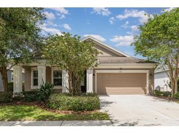 Charming single-story home with a well-manicured front yard and two-car garage at 6524 Park Strand Dr, Apollo Beach, FL 33572