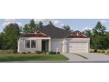 Charming single-story home featuring a two-car garage, craftsman-style details, and lush green lawn at 6838 E 115Th St, Palmetto, FL 34221