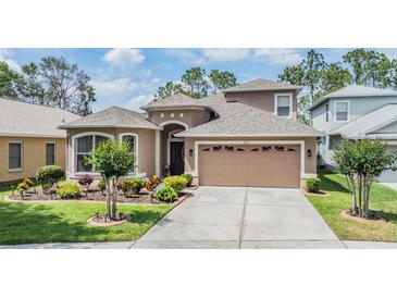 Charming two-story home with a well-maintained lawn and two car garage at 7815 Blue Spring Dr, Land O Lakes, FL 34637