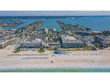 Expansive aerial view overlooking the sandy beach and oceanfront resort property at 5500 Gulf Blvd # 2249, St Pete Beach, FL 33706