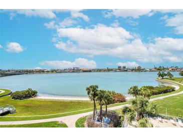 Expansive water views featuring clear blue skies, calm waters, and lush green landscaping with palm trees at 7872 Sailboat Key S Blvd # 306, South Pasadena, FL 33707
