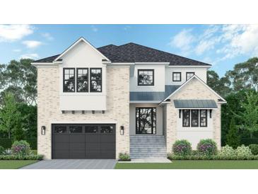 Stunning two-story home featuring light brick, contrasting trim, a gray roof, and an attached garage at 4607 W Lamb Ave, Tampa, FL 33629