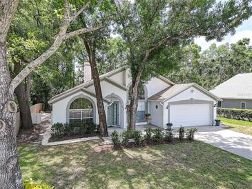 Charming single Gathering home featuring mature trees and a well maintained front yard at 6410 Beaver Way, Tampa, FL 33625