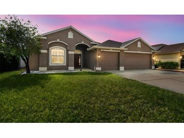 Charming one-story home featuring a well-manicured lawn, a two car garage and an inviting entryway at 2611 Eagle Crest Ct, Holiday, FL 34691