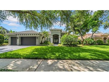 Beautiful home featuring lush landscaping, a gray color scheme and a large driveway at 15507 Avocetview Ct, Lithia, FL 33547