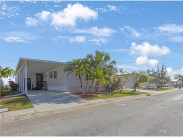 Charming single-story home with a covered carport and well-maintained landscaping featuring mature palm trees at 9416 Star Gazer Ln, Riverview, FL 33578