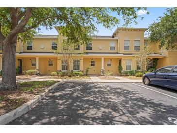 Charming townhome featuring a colorful exterior and well-maintained landscaping with convenient parking spaces at 3437 Dragon View Ct, Valrico, FL 33594
