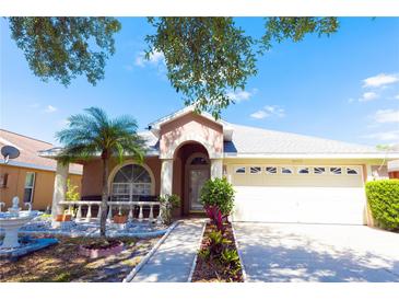 Charming single Gathering home featuring a well-manicured lawn and two-car garage at 10918 Lake Andover Blvd, Tampa, FL 33624