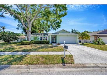 Charming single-story home with well-maintained lawn, mature trees, and a two-car garage at 3414 Rankin Dr, New Port Richey, FL 34655