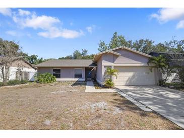 Charming one-story home featuring a well-maintained lawn, mature trees, and an attached two-car garage at 4034 Paddlewheel Dr, Brandon, FL 33511