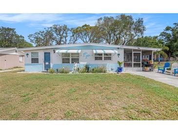 Charming single-story home with a well-maintained lawn, screened porch, and cheerful dolphin accents at 4707 Alma St, New Port Richey, FL 34652