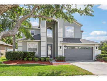 Charming two-story home with well-maintained landscaping, mature tree, and attached two-car garage at 3046 Donington Castle Ln, Land O Lakes, FL 34638